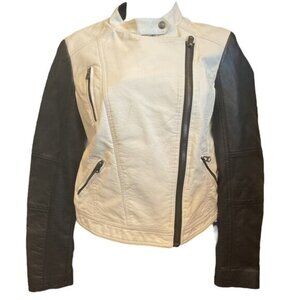 Forever 21 Womens Faux Leather Biker Jacket Black & White Size S
